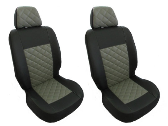 Front Seat Covers 1+1 (2 single ) Designed to fit Renault Trafic , Opel  /Vauxhall Vivaro , Nissan Primastar 2002- 2013 ECO LEATHER BLACK- GREY LEFT  or RIGHT HAND DRIVE – Texmar Ltd.