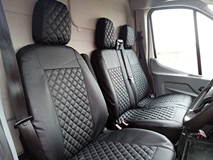 FRONT Seat Covers 2+1 Designed to fit FORD TRANSIT after 2015 large cabin  BLACK Kapitone Eco Leather RHD – Texmar Ltd.