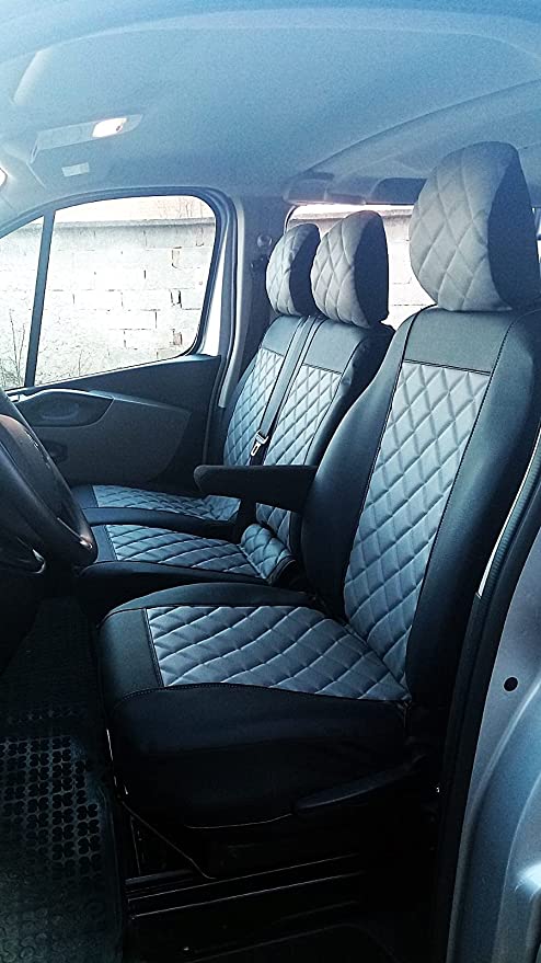 Texmar Conçu pour s'adapter à Renault Trafic, Opel Vivaro dopo il 2015 con  guida a destra, in pelle ecologica grigia, colore: Housses de siège en cuir